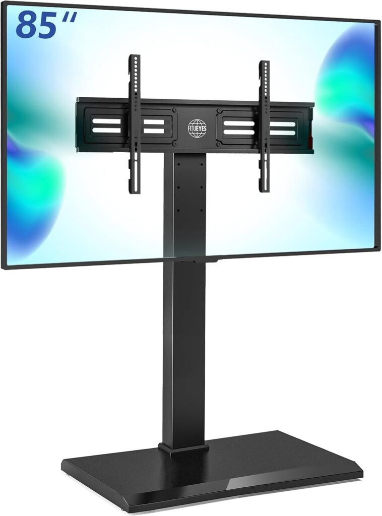 TV standaard met ijzeren basis voor 50-85 inch tv, draaibaar en in hoogte verstelbaar, zwart, VESA 800x400 mm
