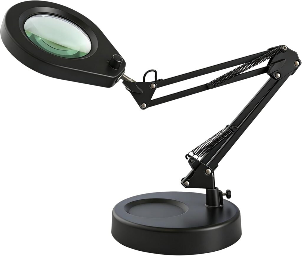 LED vergrootglaslamp met standaard en klem, dimbaar in 5 lichtkleuren