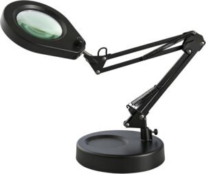LED Vergrootglaslamp met Klem en Standaard – 10,5 cm 5-Weg Vergrootglas – Dimbare Verlichting in 5 Kleuren – Voor Hobby, Knutselen en Detailinspectie