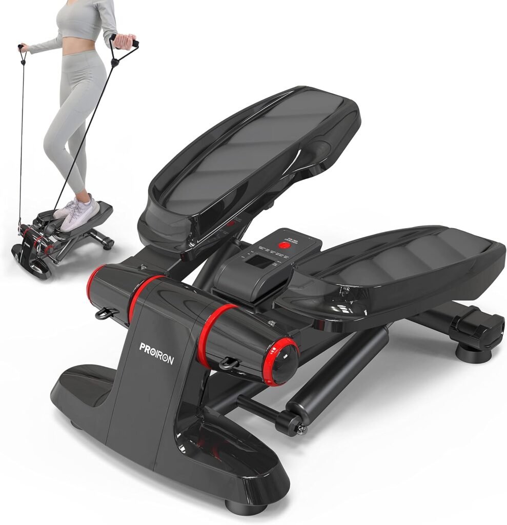 Mini stepper met elastische touwen en LCD-display voor fitness en been- en biltraining thuis