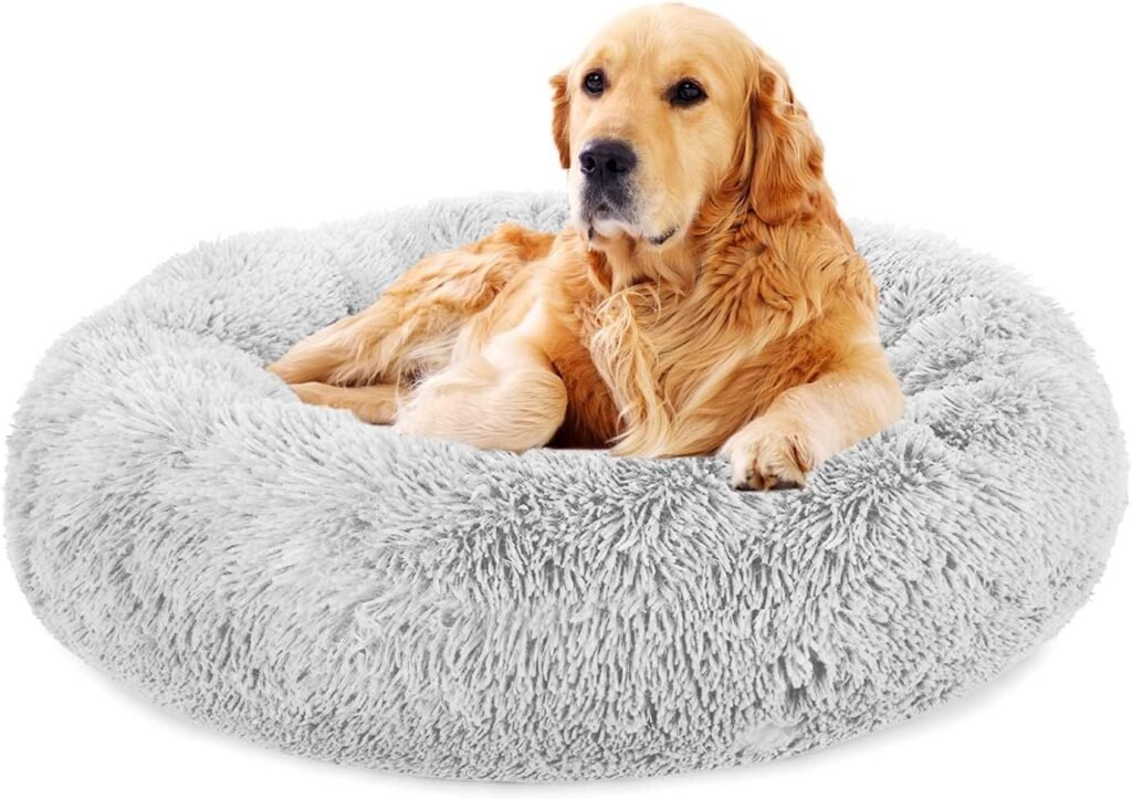 Donkergrijze pluizige kattenmand van 60 cm met zacht ligkussen en antislipbodem voor middelgrote en grote huisdieren