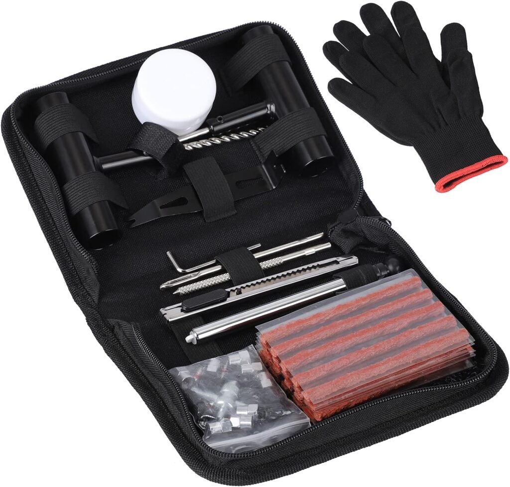 Bandenreparatieset met compressor en digitale bandenspanningsmeter voor auto en motorfiets