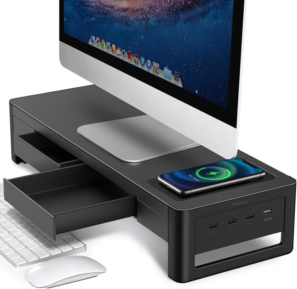 Monitorstandaard met USB-poorten, ergonomische monitorverhoger voor computer met geïntegreerde USB-aansluitingen