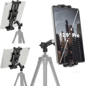 Tablet Statiefhouder met Verstelbare Aluminium Arm – iPad Houder en Tabletklem voor Camera Statief – Geschikt voor Tablets en Smartphones van 4,7 tot 13,5 Inch