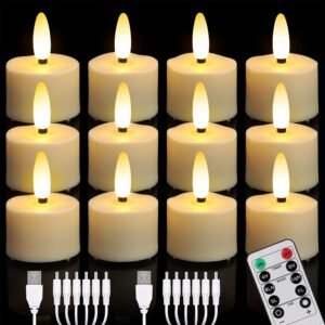 LED Theelichtjes met Afstandsbediening – Realistische Kaarsverlichting – Warmwit Sfeerverlichting – Set van 12 Batterijgevoede Kaarsjes