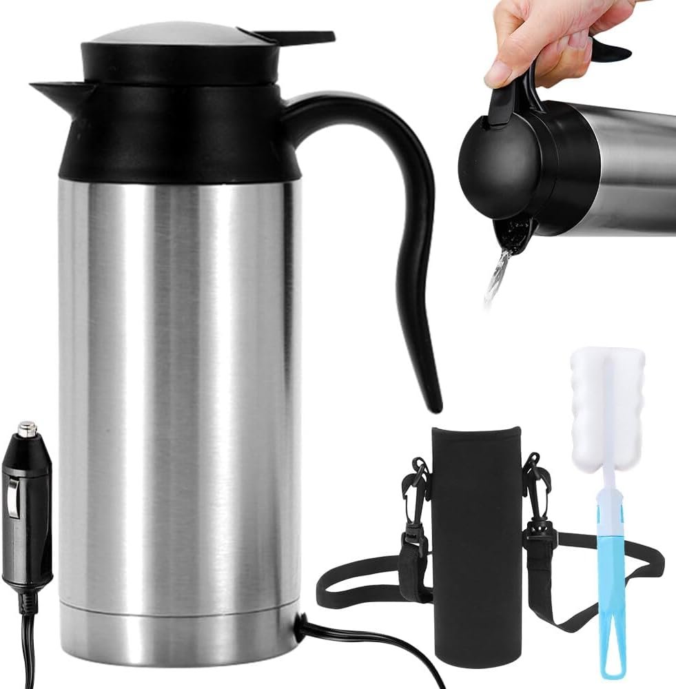 Auto waterkoker RVS 12V 750 ml voor auto en camping, draagbare reiswaterkoker via sigarettenaansteker