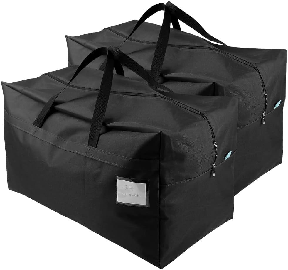 2-pack zwarte opvouwbare reistas, grote weekendtas en duffle bag voor vakantie, kamperen en zakenreizen