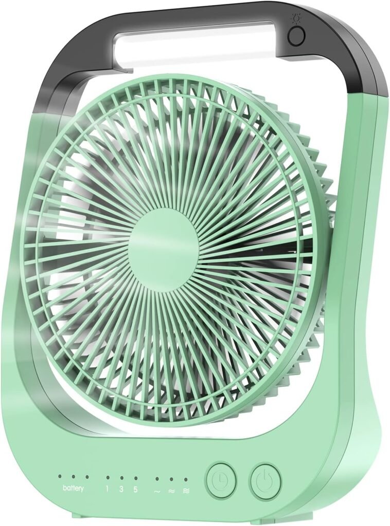 USB bureaustandaardventilator 10.000 mAh met LED-verlichting, 4 snelheden en timer