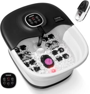 Voetenbad met Massage en Verwarming – Opvouwbare Voetmassager met Shiatsu Rollen – Reflexmassage met Afstandsbediening en Timer – 16 Massage Rollen in Zwart