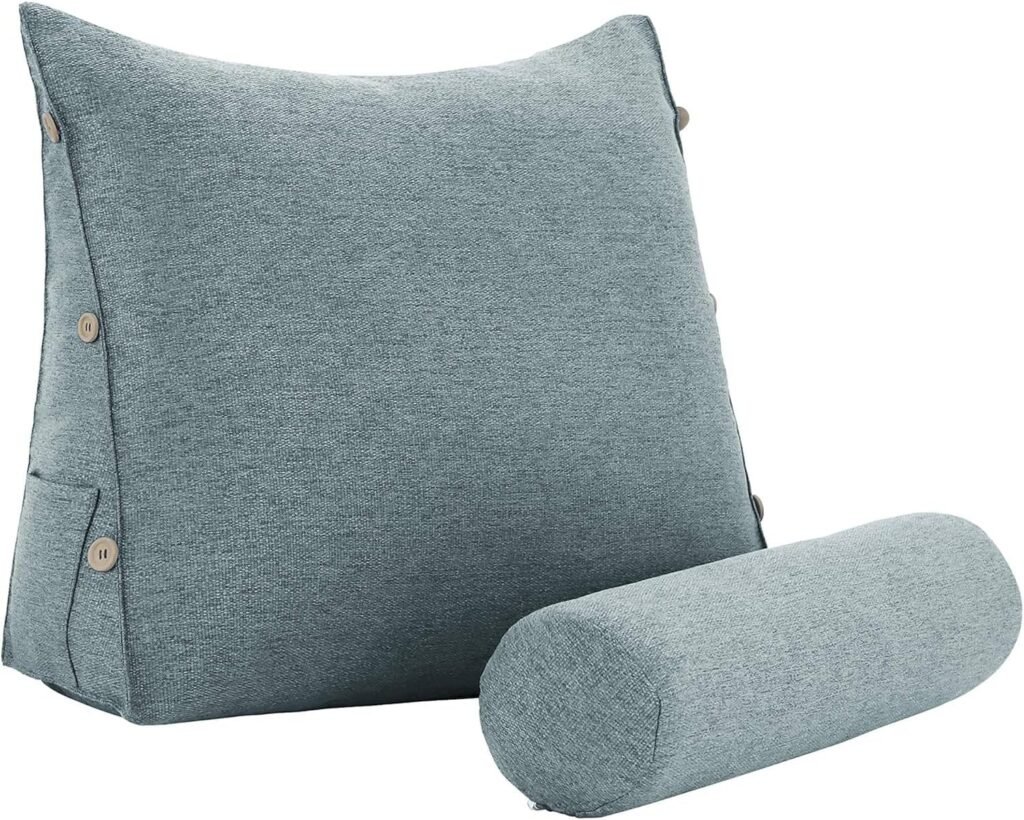 Grijs leesrugkussen voor volwassenen met lendensteun, polyester vulling en afneembare wasbare hoes voor lezen en tv kijken in bed