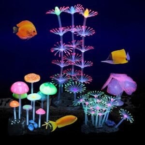 Aquariumdecoratie Gloeiend Koraalrif – Siliconen Koraalplant – Paddenstoel- en Anemoonlook – Gloeiend Effect voor Aquarium