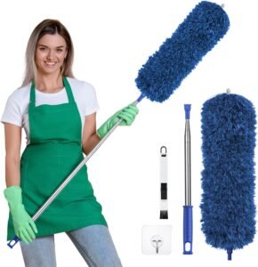 Uitschuifbare Plumeau met Mini Vensterreinigingsborstel – Roestvrijstalen Handvat – Schoonmaakset voor Stofverwijdering – Multifunctionele Reinigingsborstel