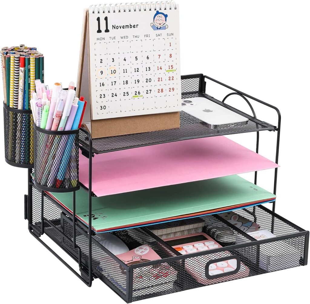 Multifunctionele desktop organizer voor kantoorbenodigdheden en documenten met lades
