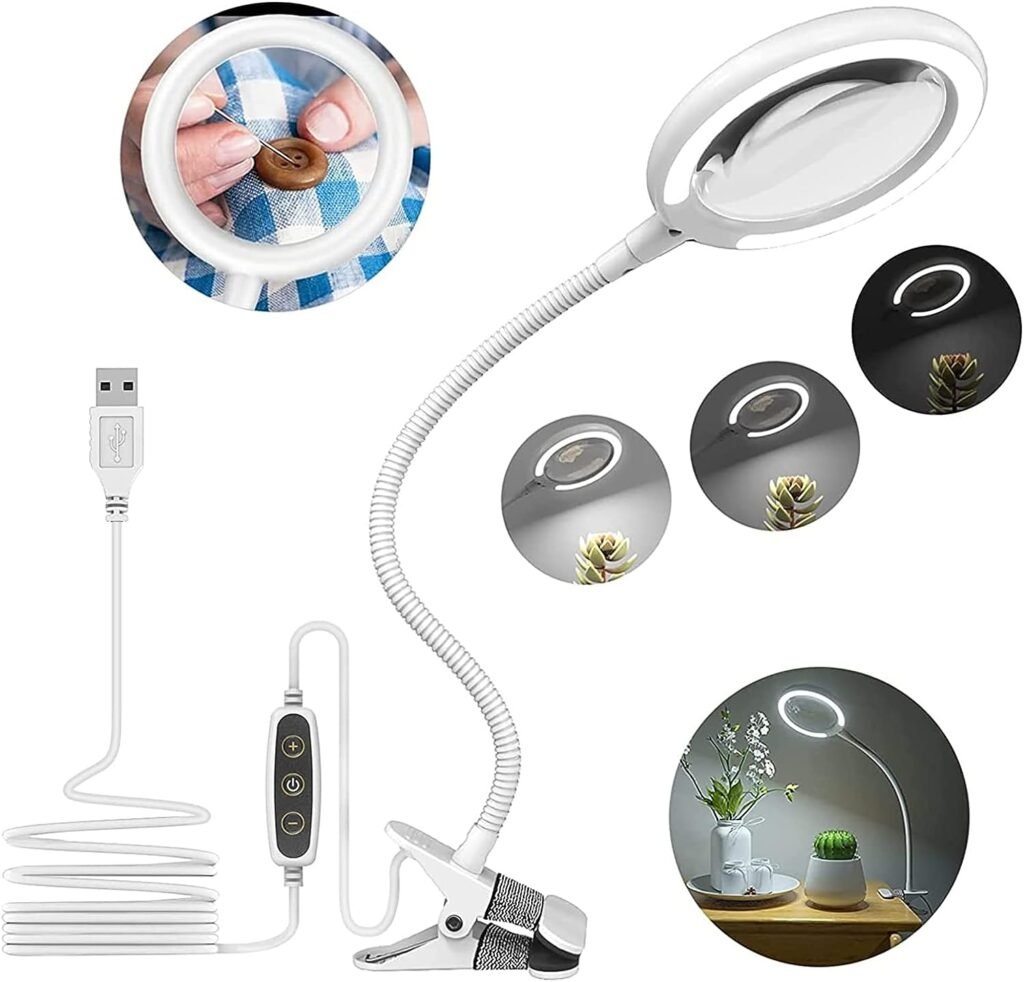 Loeplamp met USB-klem, 3x vergroting en LED-verlichting