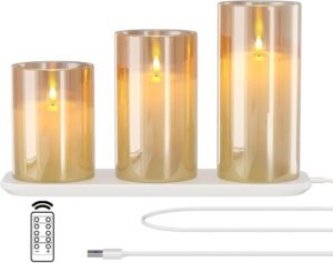 Oplaadbare Vlamloze Kaarsen – Realistisch Flikkerend LED Licht – Draadloze Sfeerverlichting met Afstandsbediening – Set van 3 met Oplaadstation