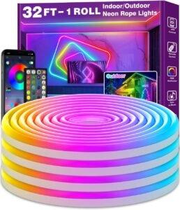 Neon LED Strip 10 Meter RGB – Flexibele Neonverlichting met App en Afstandsbediening – Muzieksynchronisatie en Meerdere Lichtmodi – IP65 Waterdicht voor Binnen en Buiten