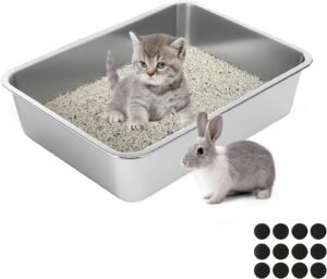 Kattenbak van Roestvrij Staal 45 x 35 x 15 cm – Grote Kattenbak voor Grote Katten en Konijnen – Hygiënisch en Duurzaam – Gemakkelijk Schoon te Maken