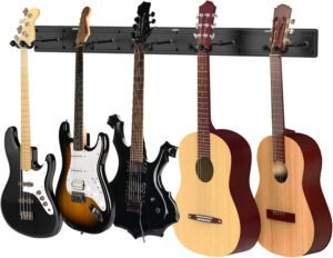 Wandgitaarhouder voor 5 Gitaren – Metalen Gitaarstandaard voor Wandmontage – Verstelbare Gitaarhaken voor Elektrische Gitaar, Basgitaar en Andere Snaarinstrumenten