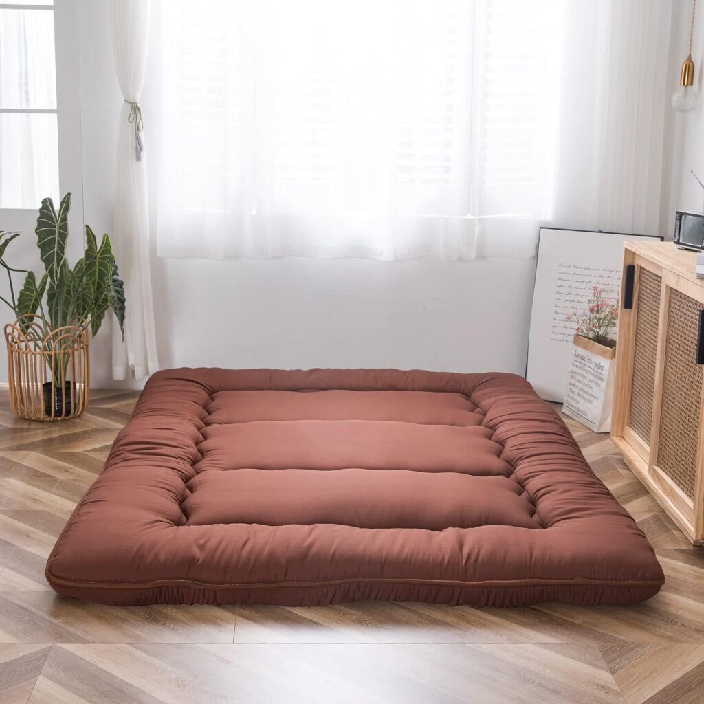 Japanse futon matras king size in koffiekleur, extra dikke gequilte opvouwbare slaapmat met ademend kussen voor logeerbed, lounge en camping