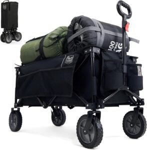 Opvouwbare Strandkar XXL met Zijvak en Bekerhouder – Verstelbare Handgreep – All Terrain Tuinkar voor Camping, Strand en Boodschappen – Draagvermogen 100 kg