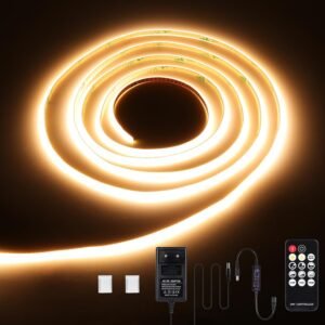COB LED Strip 2 Meter 3000K Warm Wit – Dimbare Flexibele LED Verlichting – 768 LEDs met Voedingsadapter en RF Afstandsbediening – 3 mm Breed voor Woonkamer, Slaapkamer en Keuken