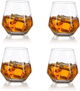 Whiskeyglazen Set van 4 – Gekantelde Whiskyglazen voor Bourbon – Modern Glaswerk – 300 ml per Glas