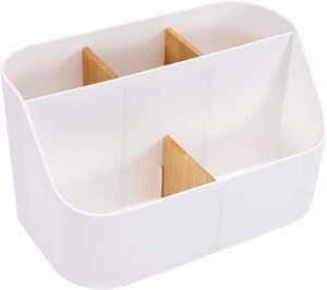 Bureau Organizer Wit – Afstandsbedieninghouder en Pennenhouder – Opbergdoos voor Bureau – Kunststof 10,2 x 10,5 x 5,5 cm