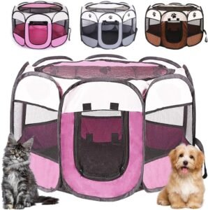 Opvouwbare Puppybox 73 x 73 x 43 cm – Waterdichte Hondenbench van Oxford Stof – Speelbox voor Puppy, Konijn, Cavia en Kat – Roze