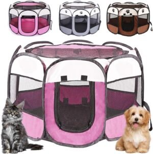 Opvouwbare puppybox roze 73x73x43 cm van waterdichte Oxford stof voor honden, konijnen, cavia’s en katten