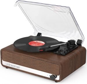 Bluetooth Platenspeler met Ingebouwde Speakers – Vintage Vinyl Speler – Bluetooth 5.3, USB en AUX – 3 Snelheden, Belt Drive, Auto-Stop – Goud