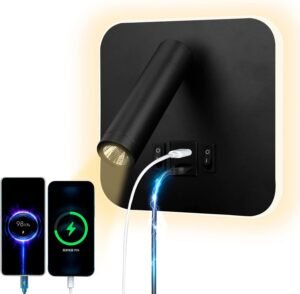 LED Wandlamp Leeslamp – Bedlamp met USB-C Oplaadpoort en Schakelaar – Verstelbare LED Spot – 12W 3000K Aluminium, Draaibaar