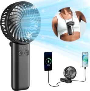 Mini Ventilator – Draagbare Persoonlijke Ventilator met 5200mAh Accu – 3 Snelheden en Sterke Luchtstroom – Oplaadbaar met Noodstroomfunctie