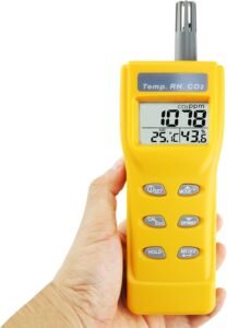 CO2 Meter met NDIR Sensor – Digitale Luchtkwaliteitsmeter en CO2 Monitor – Temperatuur- en Dauwpuntmeter – 999 PPM Luchtkwaliteitsdiagnose
