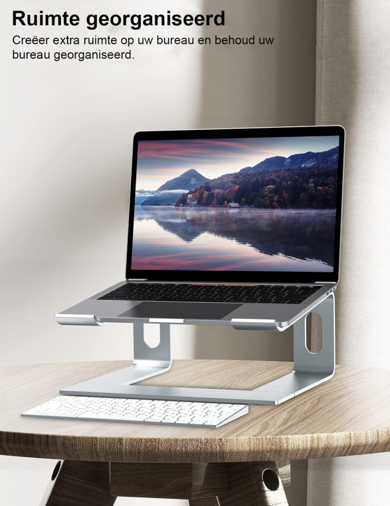 Ergonomische laptopstandaard van aluminium voor bureau, geschikt voor laptops van 10 tot 15,6 inch, zilver