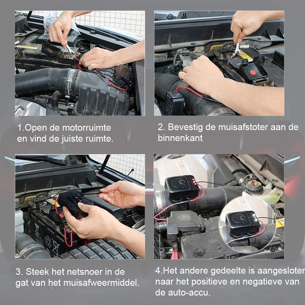 Marterverjager Auto 12V - Ultrasoon Marterafweermiddel - Voor Motorruimte - 3 LED Knipperlicht - 11,1 x 8,5 x 5,2 cm