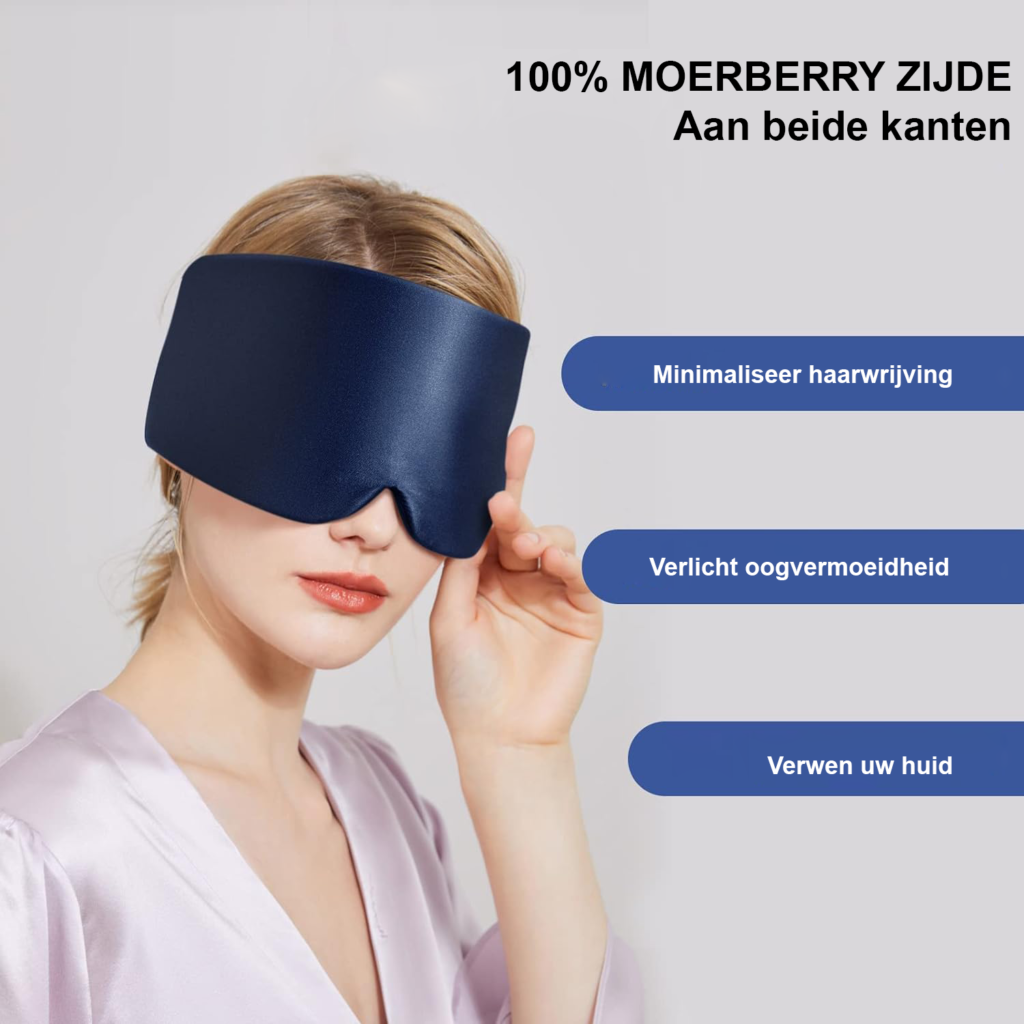 Zijden slaapmasker met verstelbare hoofdband, groot oogmasker voor mannen en vrouwen, marineblauw