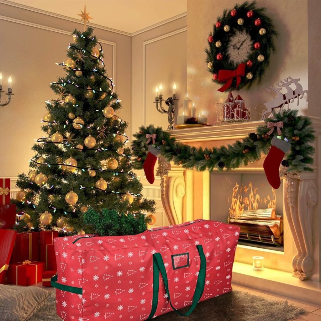Waterdichte rode kerstboom opbergtas 9ft van 600D Oxford stof met handvatten en dubbele ritssluiting, 150 x 30 cm
