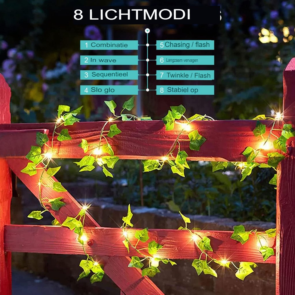 Kunstmatige Klimop Slinger met LED Lichtketting - Decoratieve Kunstplant met Timer - Groene Muurdecoratie - Voor Binnen en Buiten