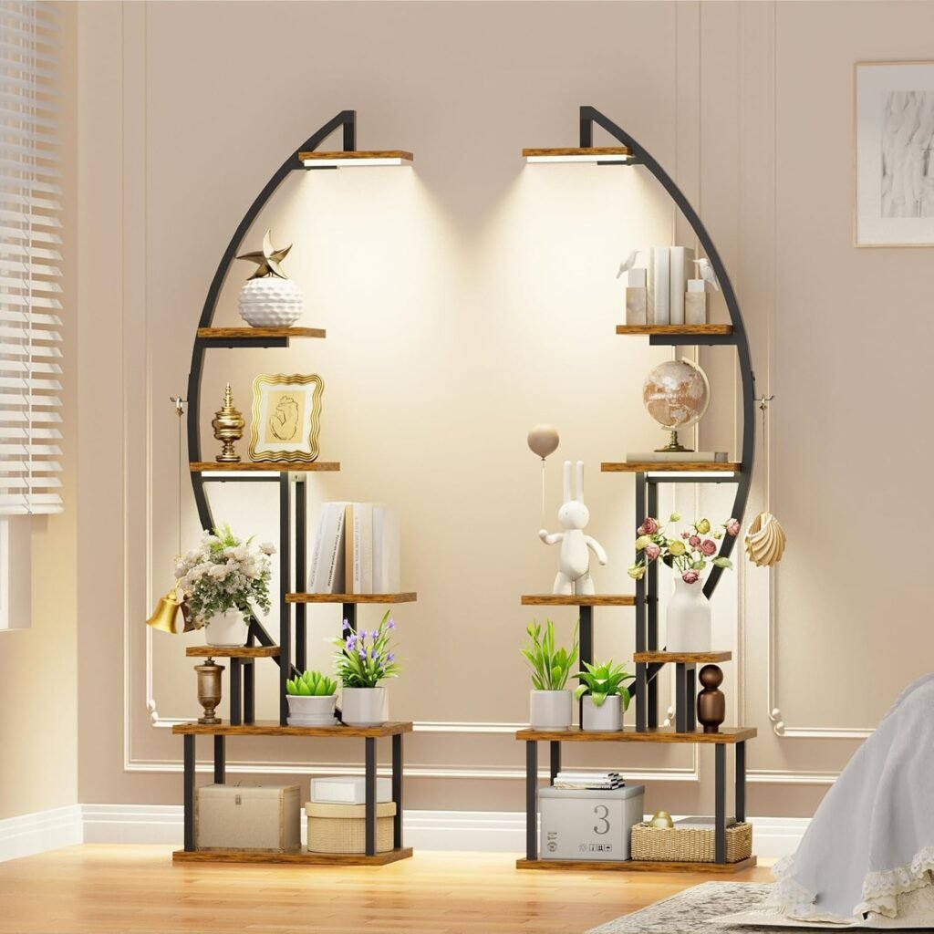 Plantenrek met Groeilamp 7 Lagen - Metalen Plantenstandaard voor Binnen en Buiten - Halvemaanvormig Plantenrek voor Woonkamer, Balkon en Patio