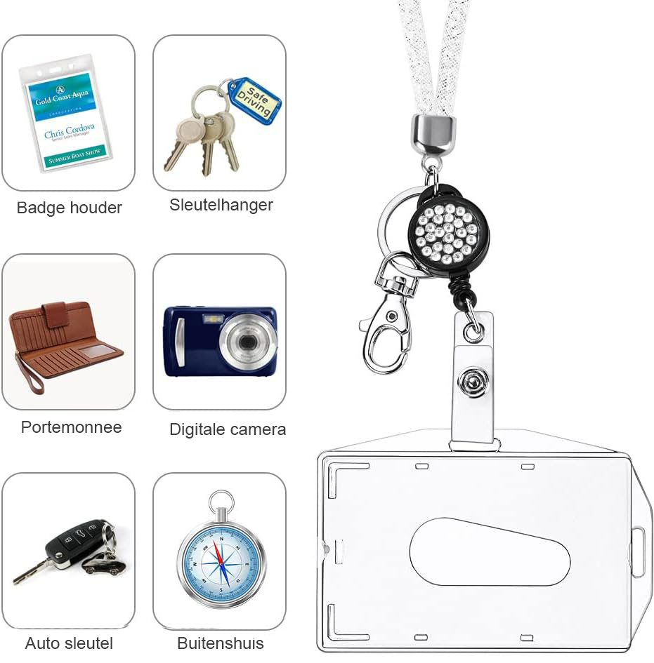 Transparante ID kaarthouder met lanyard, nekband en sleutelhanger voor badge en sleutels