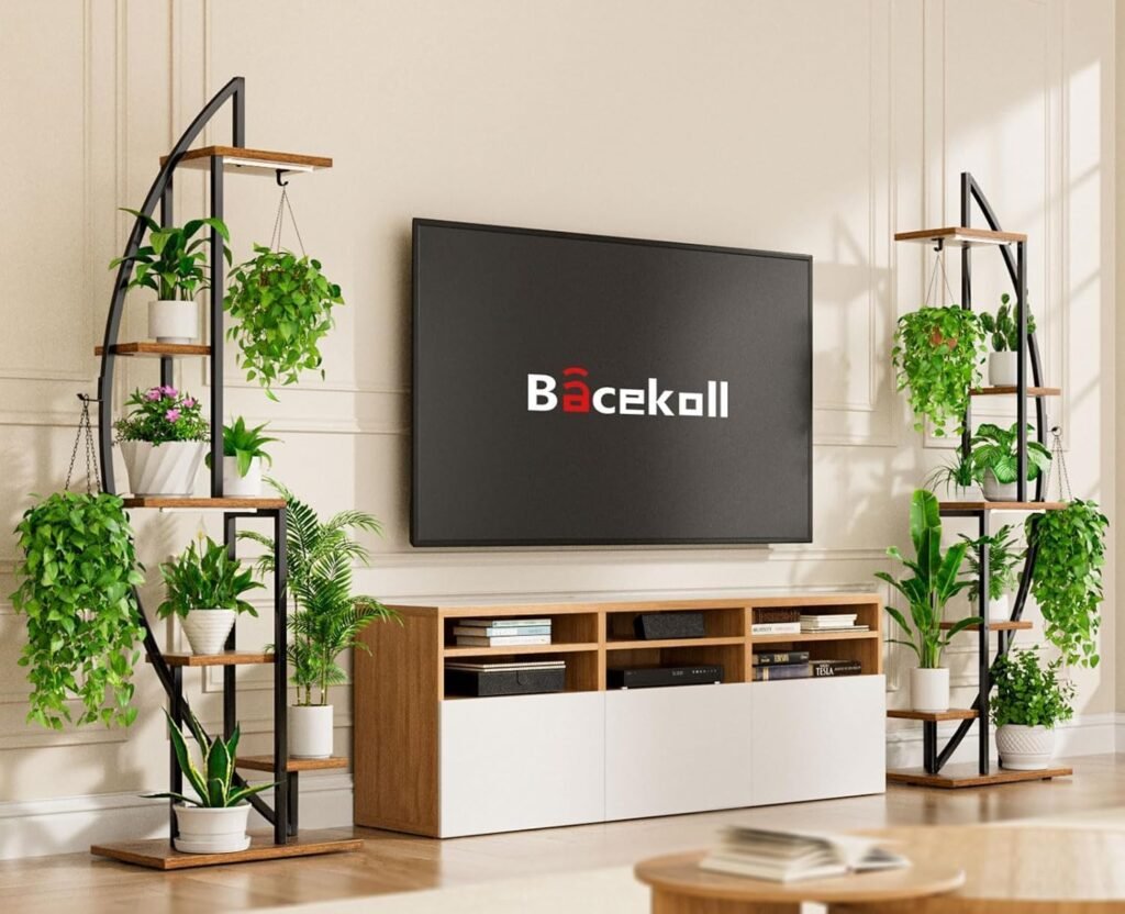Plantenrek met groeilampen, 6-laags metalen plantenstandaard van 160 cm, halvemaanvormig voor binnen, set van 2 stuks