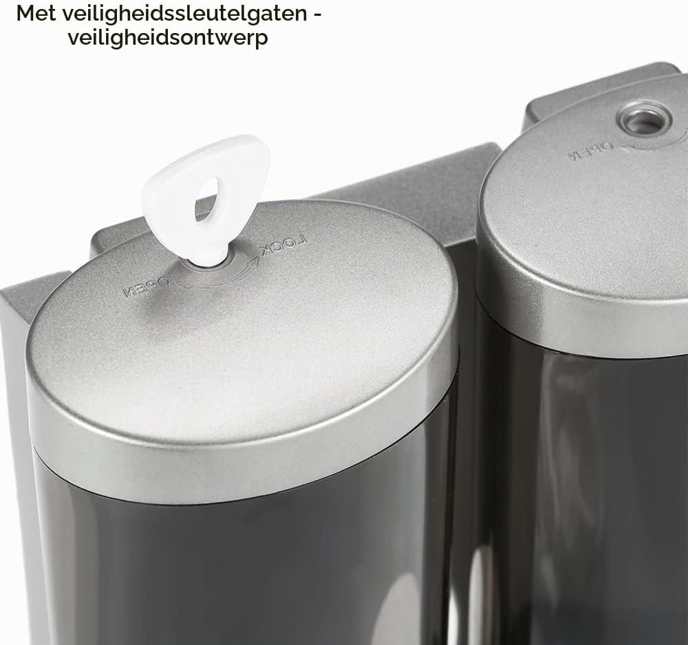 Dubbele zeepdispenser voor wandmontage met 2 reservoirs van 200 ml voor shampoo, zeep en douchegel