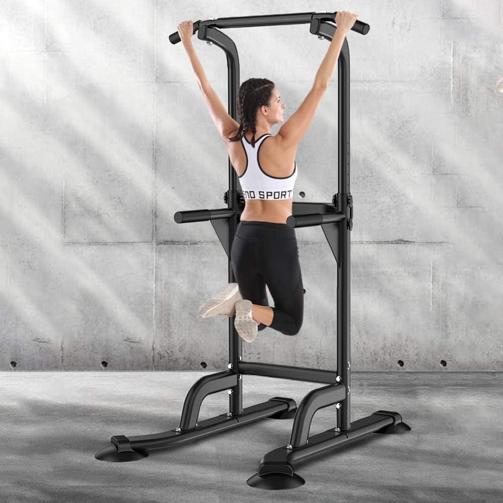Verstelbaar pull-up station voor thuisfitness met robuust stalen frame en geïntegreerde dip bars