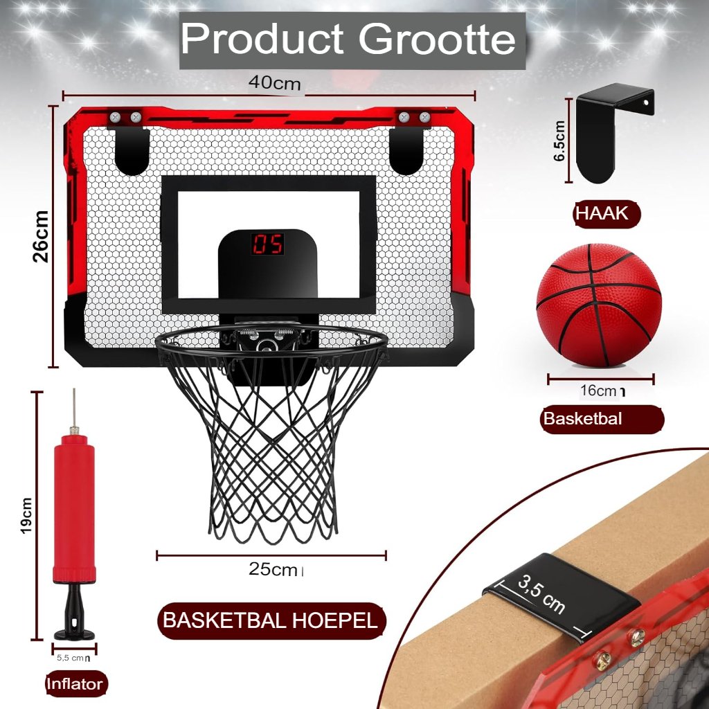 Mini Basketbalkorf met Automatische Teruggave - Indoor Basketbal Set met Bal - Compact Basketbalspeelgoed voor Kinderen en Volwassenen